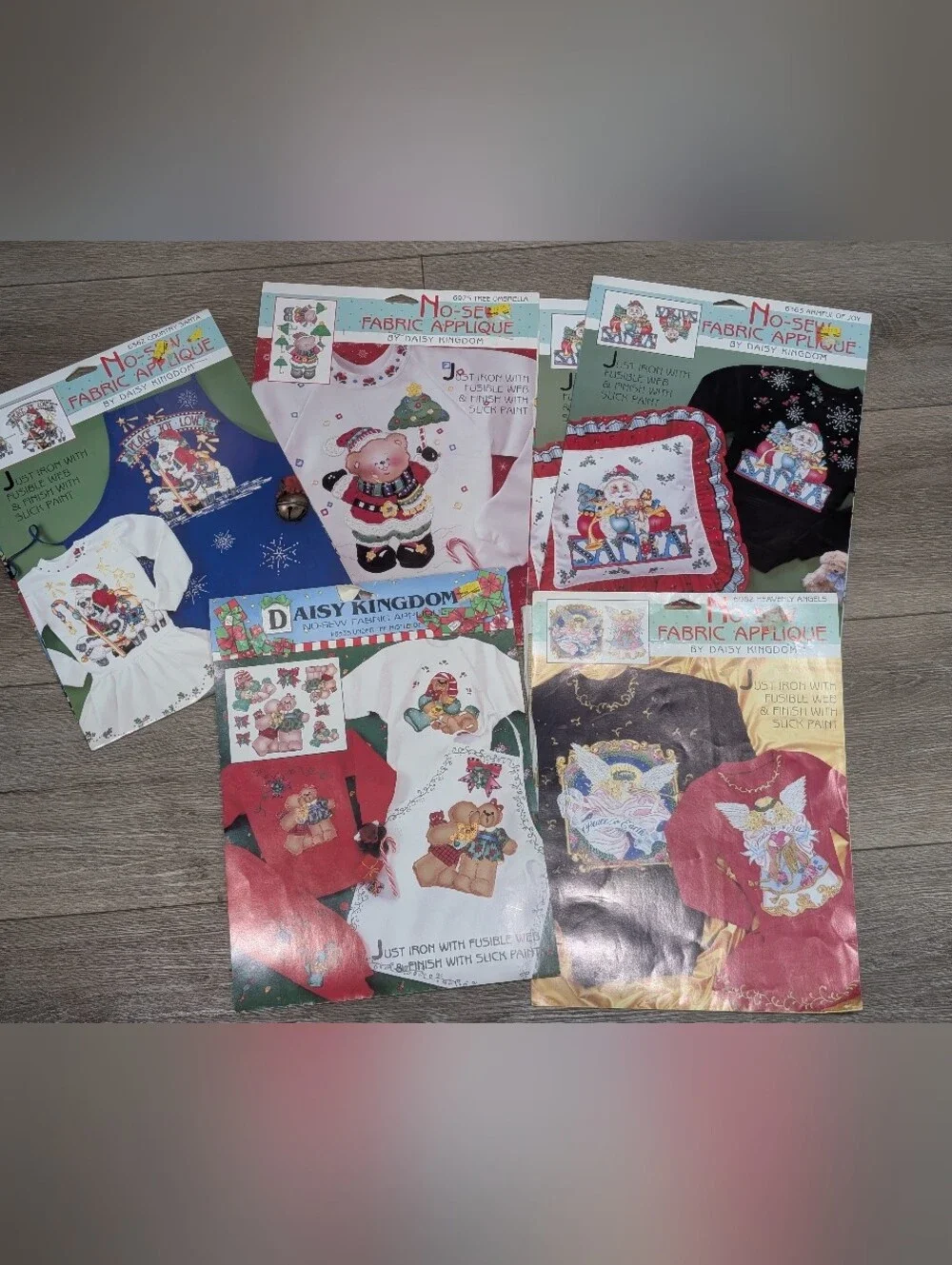 NOS 90s Daisy Kingdom No Sew Iron Applique Bundle-6 Christmas Santa Teddy Bears